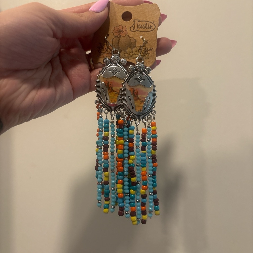 Justin Silver and Multicolor Beaded Earrings